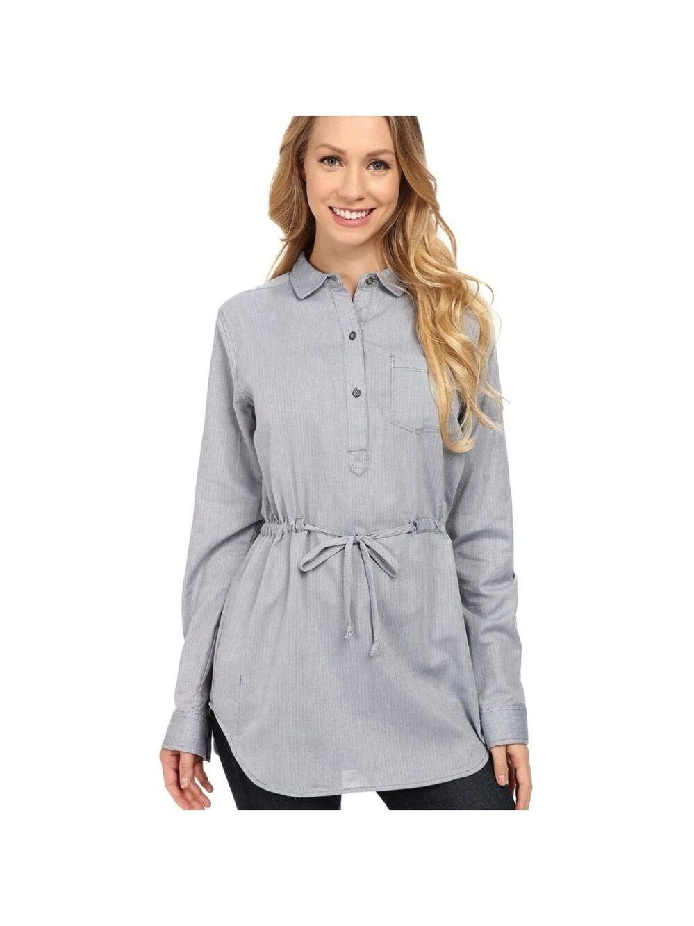 Mountain Hardwear Heralake Tunic Blue Popover Cinch Waist Long Sleeve, size M